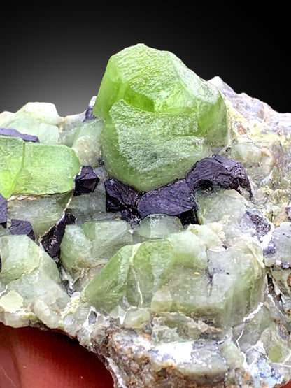 Lush Green Peridot Crystals with Magnetite, Peridot Specimen - 140 gram