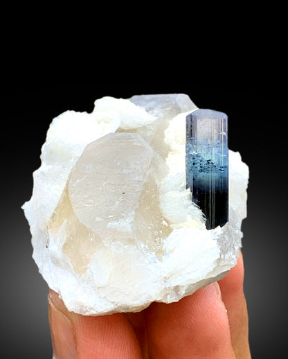 Natural Blue Cap Tourmaline Crystal with Quartz and Albite from Paprok Afghanistan - 76 gram