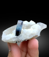 Natural Blue Cap Tourmaline Crystal with Quartz and Albite from Paprok Afghanistan - 76 gram