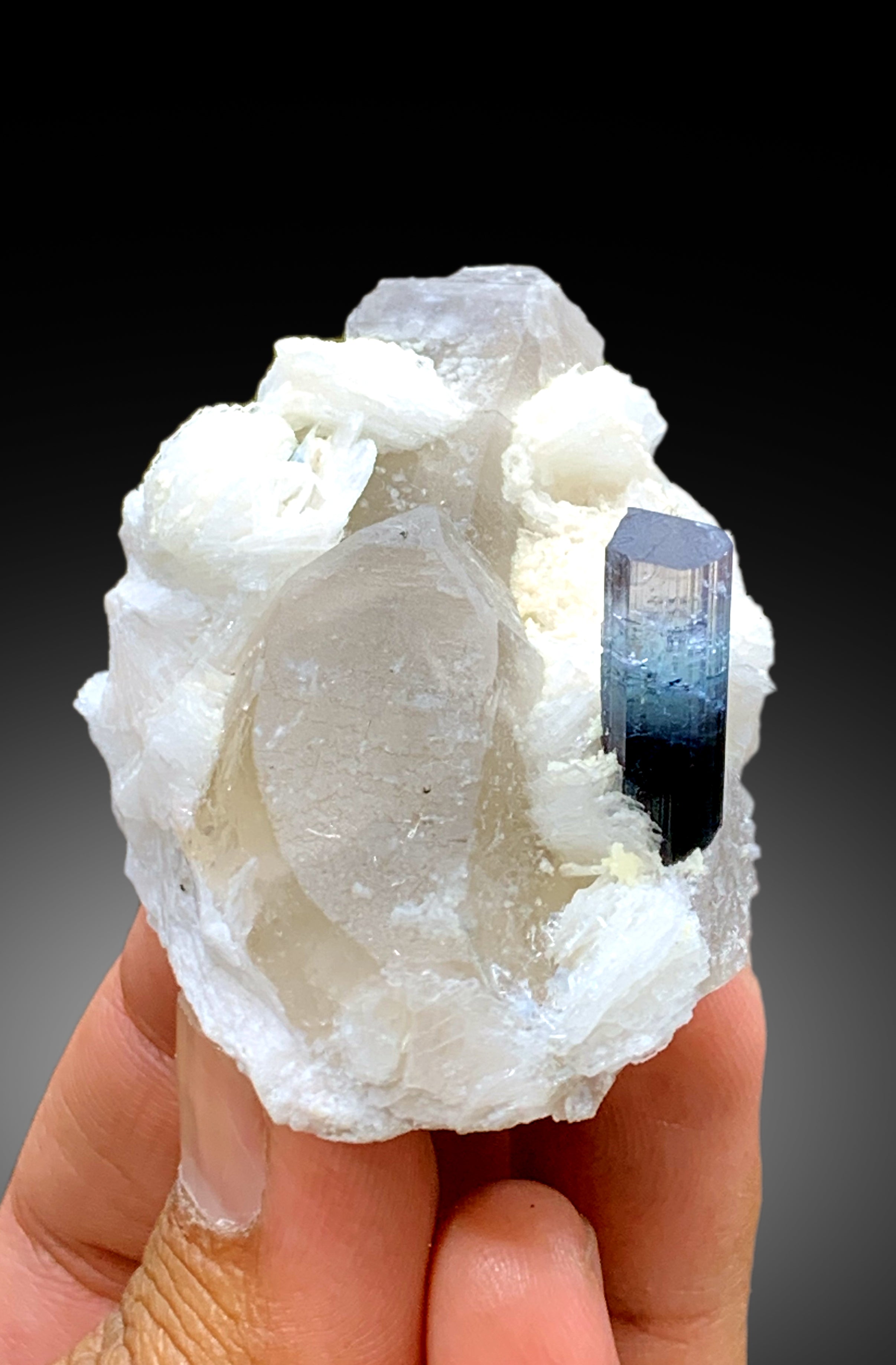 Natural Blue Cap Tourmaline Crystal with Quartz and Albite from Paprok Afghanistan - 76 gram