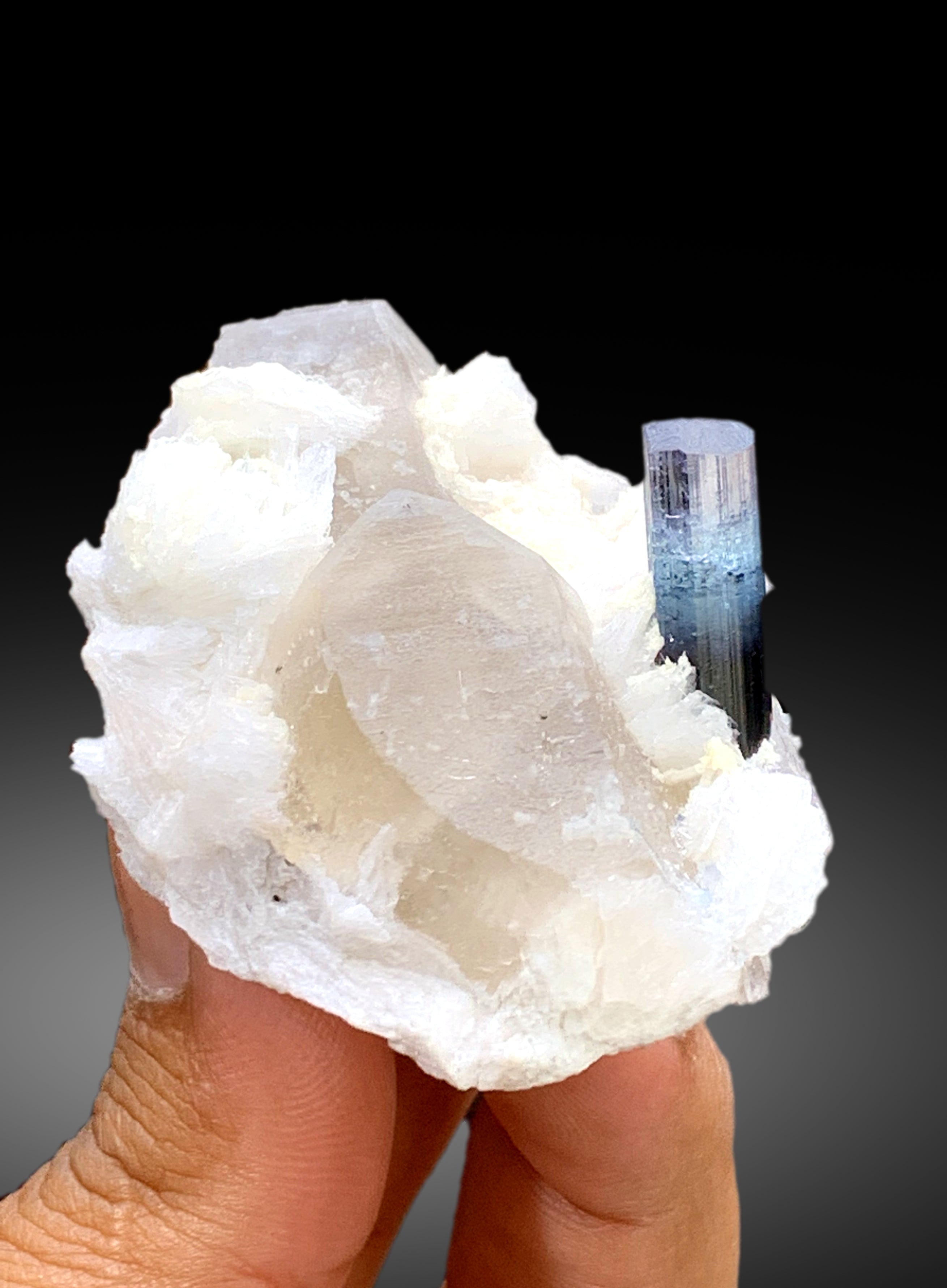 Natural Blue Cap Tourmaline Crystal with Quartz and Albite from Paprok Afghanistan - 76 gram