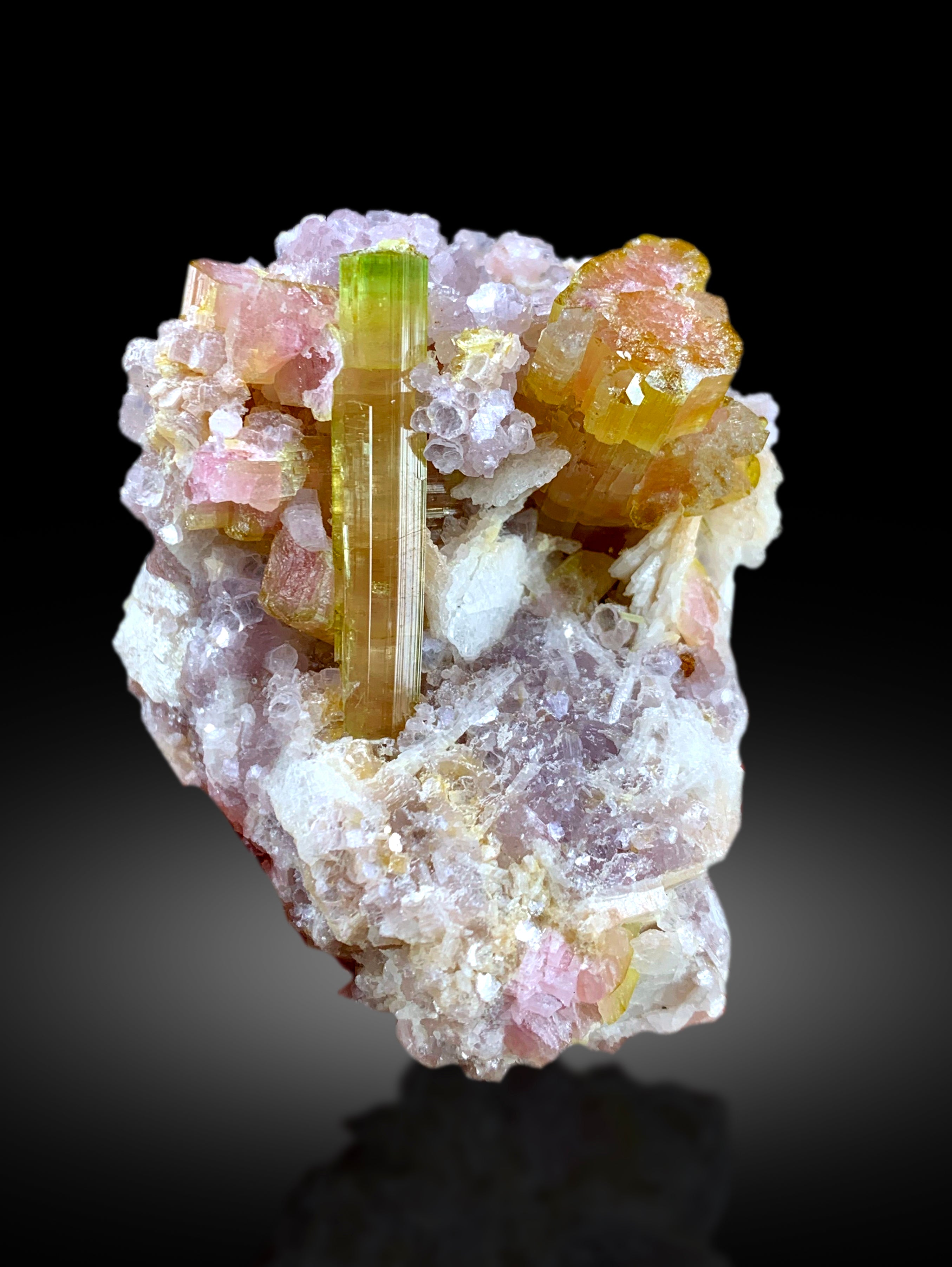 Natural Watermelon Tourmaline Crystals with Pink Lepidolite, Paprok Tourmaline, Raw Mineral, Tourmaline Specimen - 153 gram