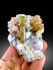 Natural Watermelon Tourmaline Crystals with Pink Lepidolite, Paprok Tourmaline, Raw Mineral, Tourmaline Specimen - 153 gram