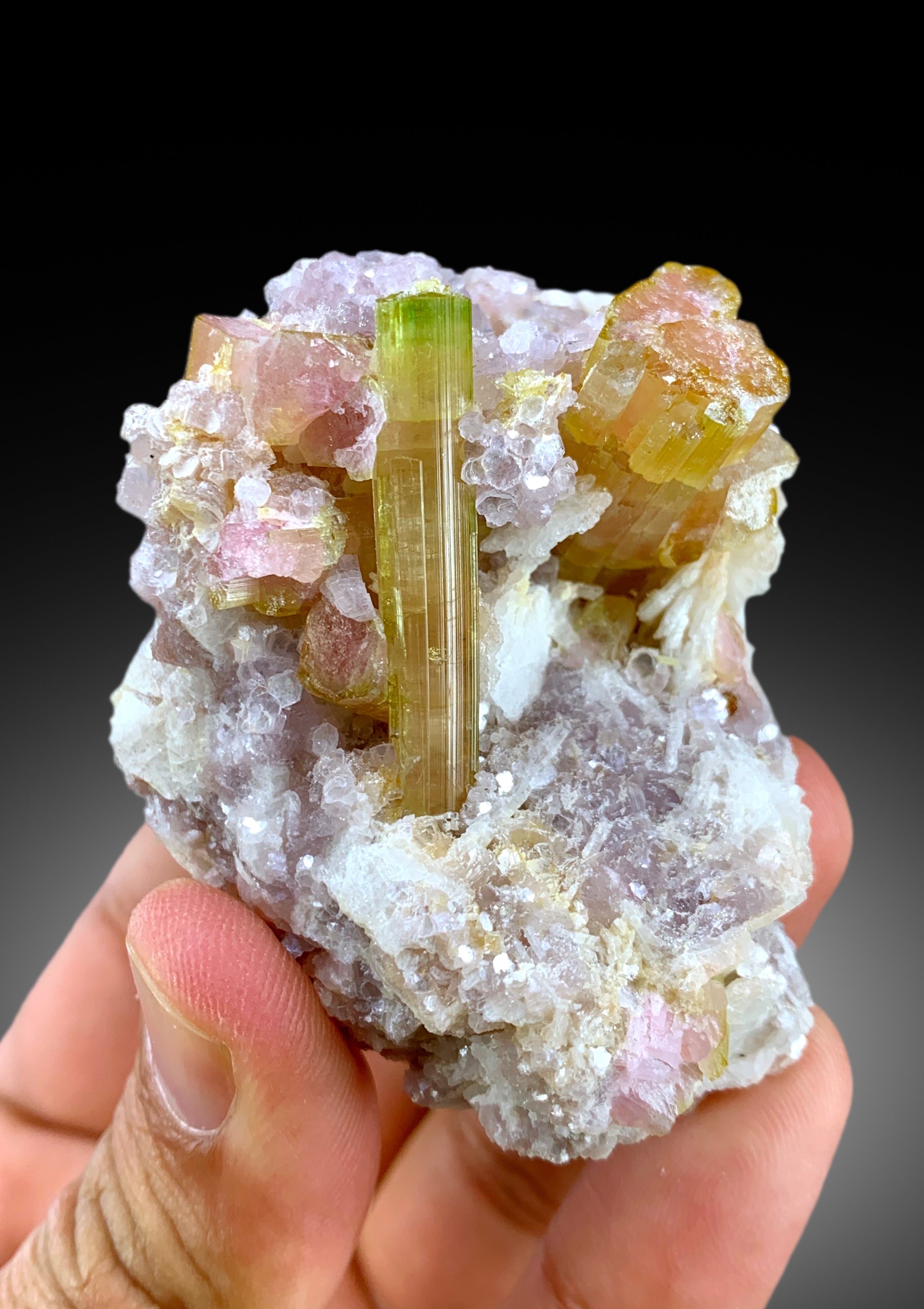 Natural Watermelon Tourmaline Crystals with Pink Lepidolite, Paprok Tourmaline, Raw Mineral, Tourmaline Specimen - 153 gram