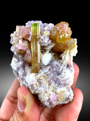 Natural Watermelon Tourmaline Crystals with Pink Lepidolite, Paprok Tourmaline, Raw Mineral, Tourmaline Specimen - 153 gram