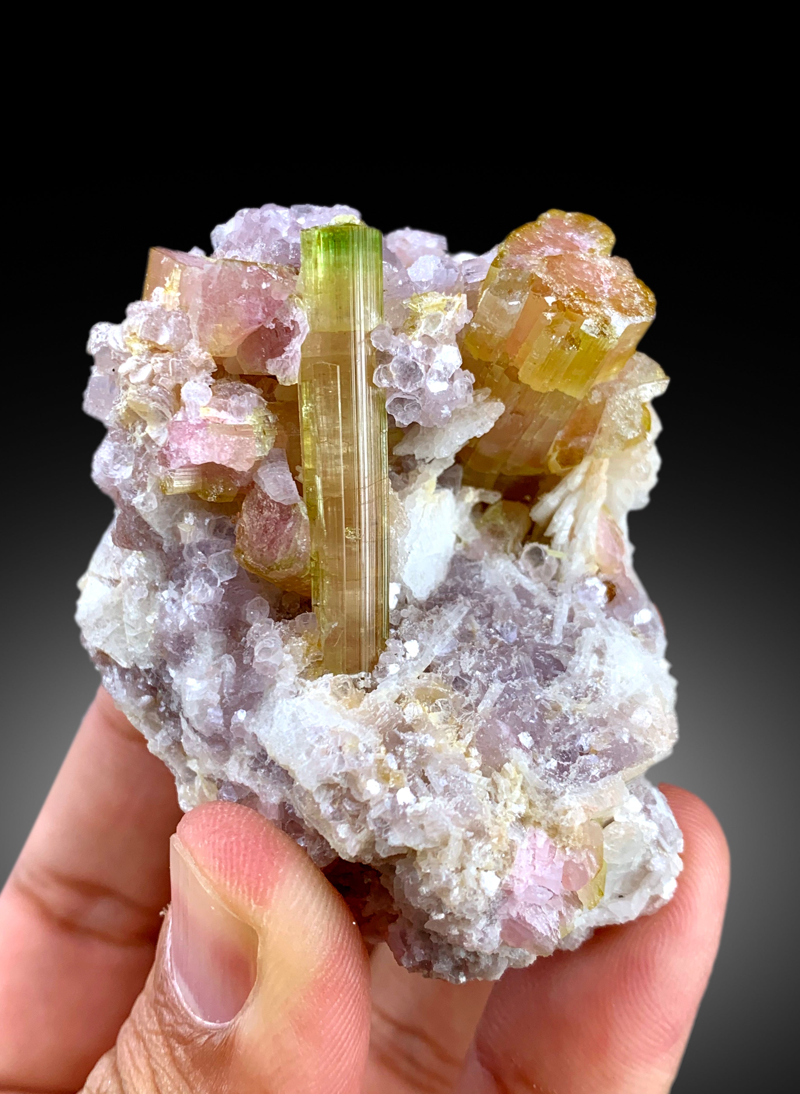 Natural Watermelon Tourmaline Crystals with Pink Lepidolite, Paprok Tourmaline, Raw Mineral, Tourmaline Specimen - 153 gram