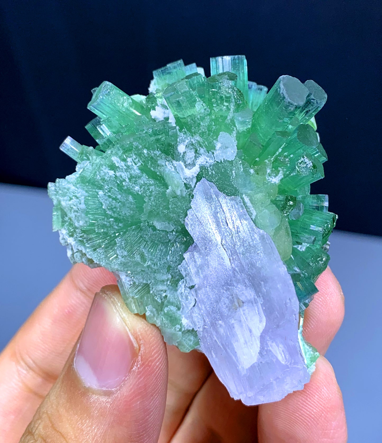 Green Tourmaline Cluster on Kunzite from Afghanistan - 52 gram