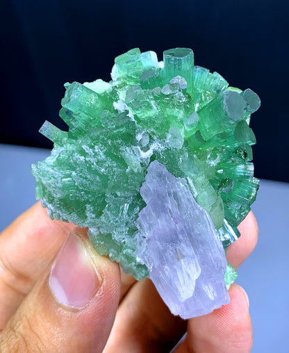 Green Tourmaline Cluster on Kunzite from Afghanistan - 52 gram