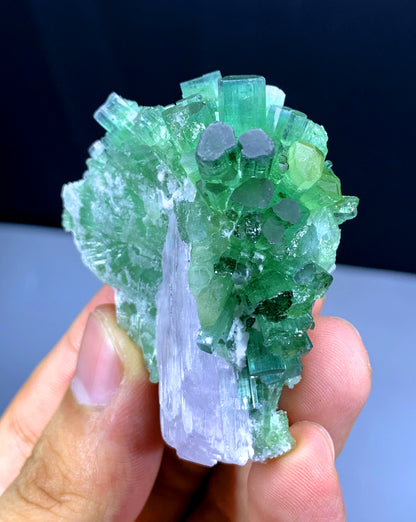 Green Tourmaline Cluster on Kunzite from Afghanistan - 52 gram
