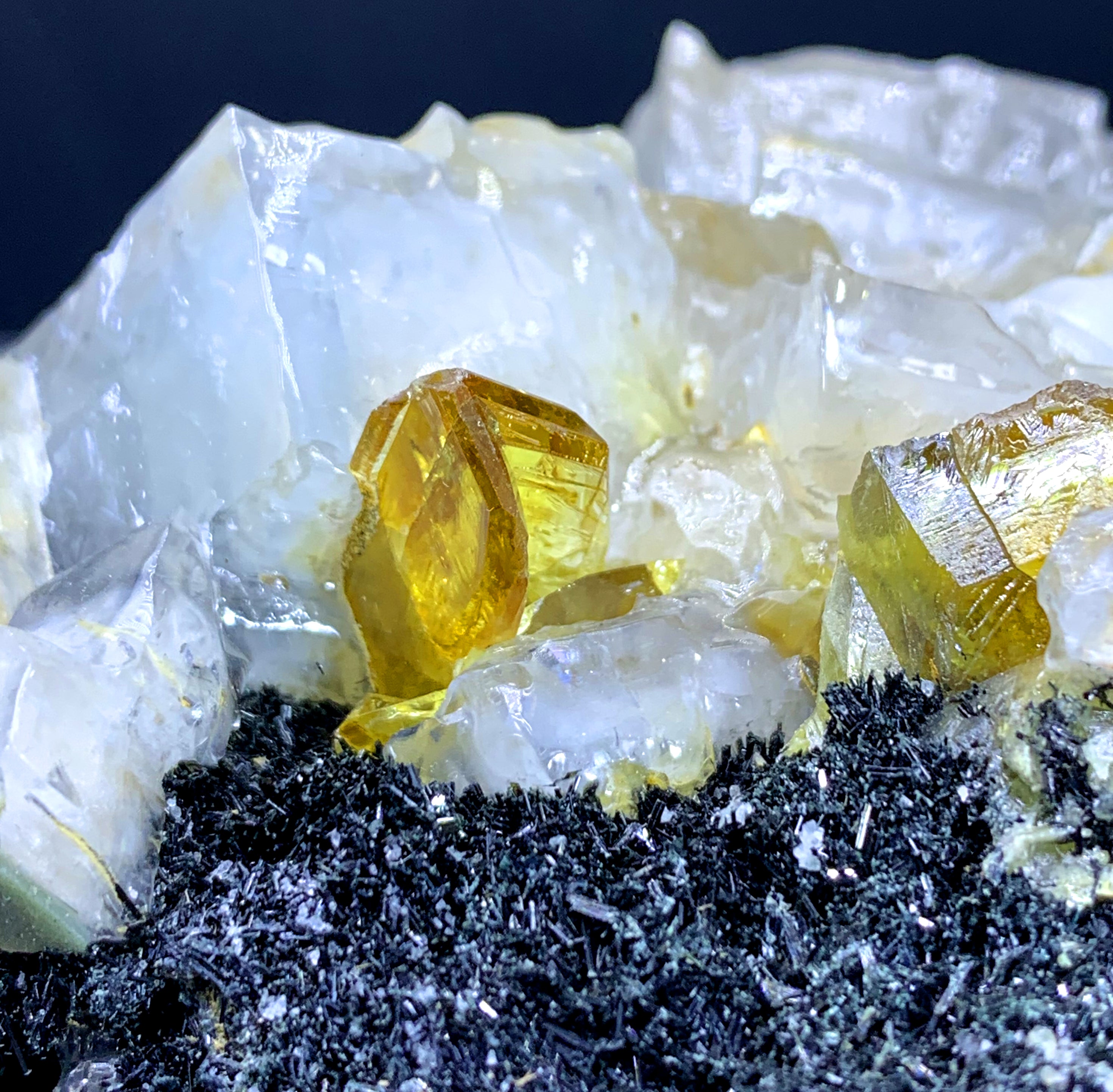 Yellow Titanite Sphene Crystals on Calcite from Zagi Mountains Pakistan - 464 gram