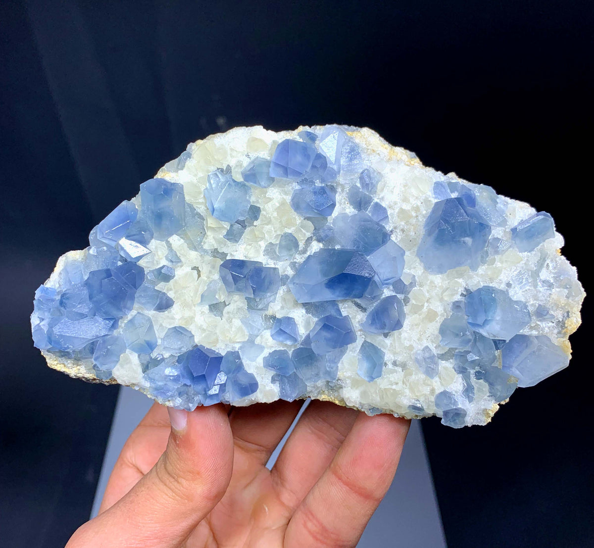 Blue Celestine Crystals On Yellow Calcite From Afghanistan - 460 Grams