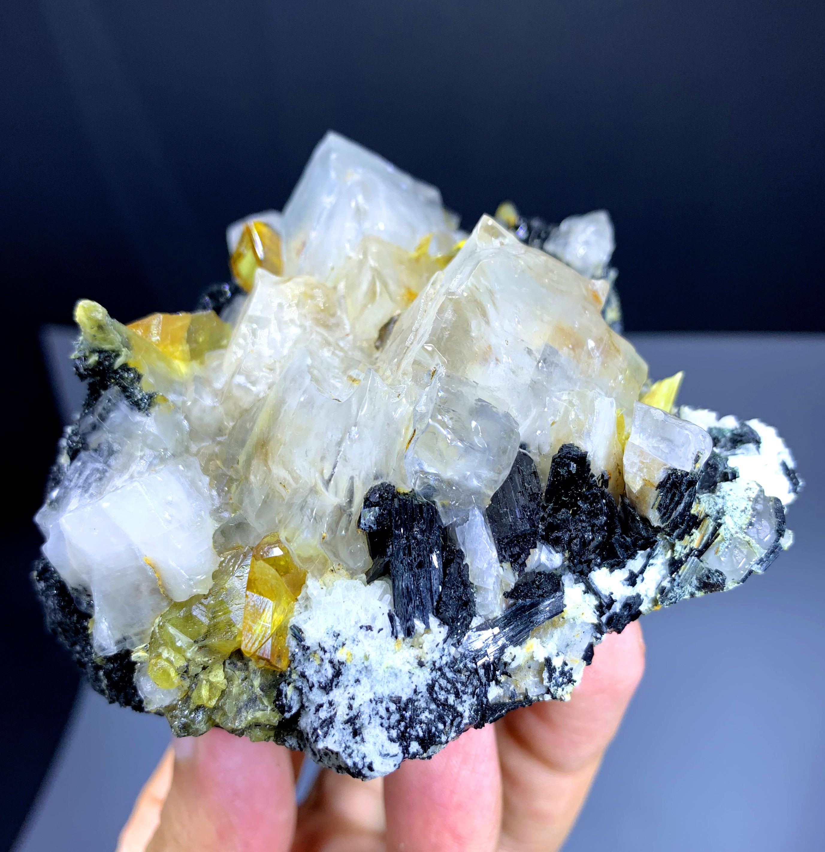 Yellow Titanite Sphene Crystals on Calcite from Zagi Mountains Pakistan - 464 gram