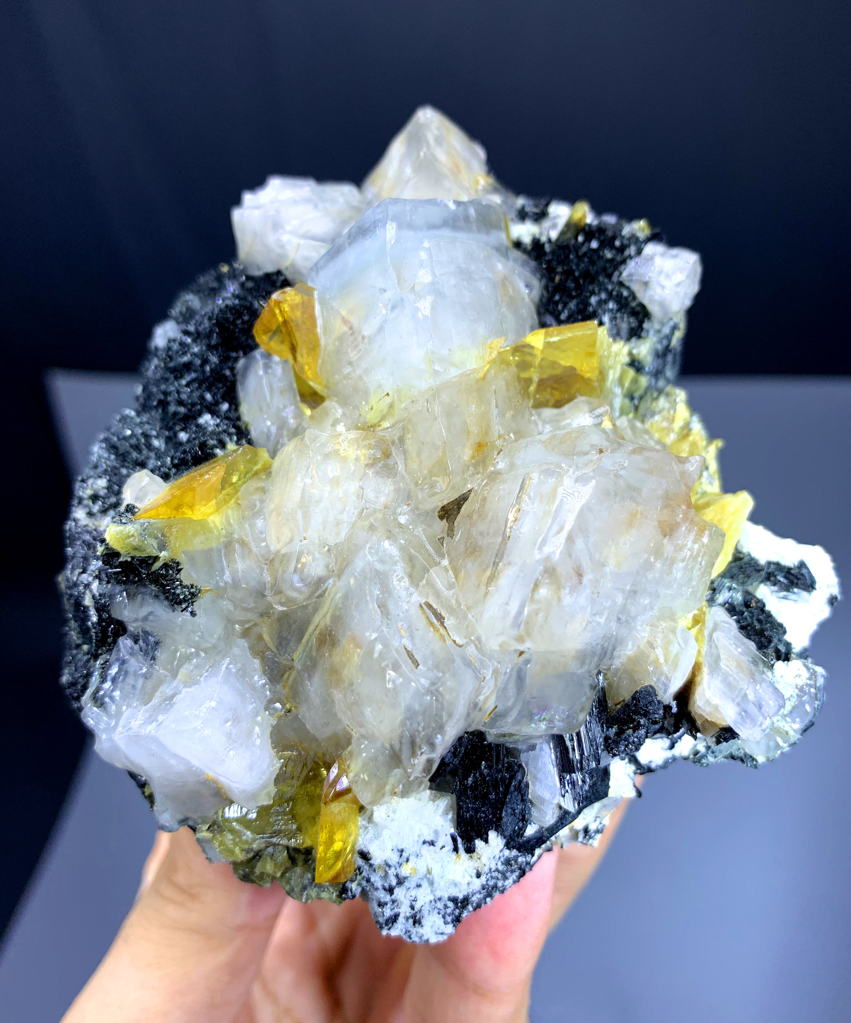 Yellow Titanite Sphene Crystals on Calcite from Zagi Mountains Pakistan - 464 gram