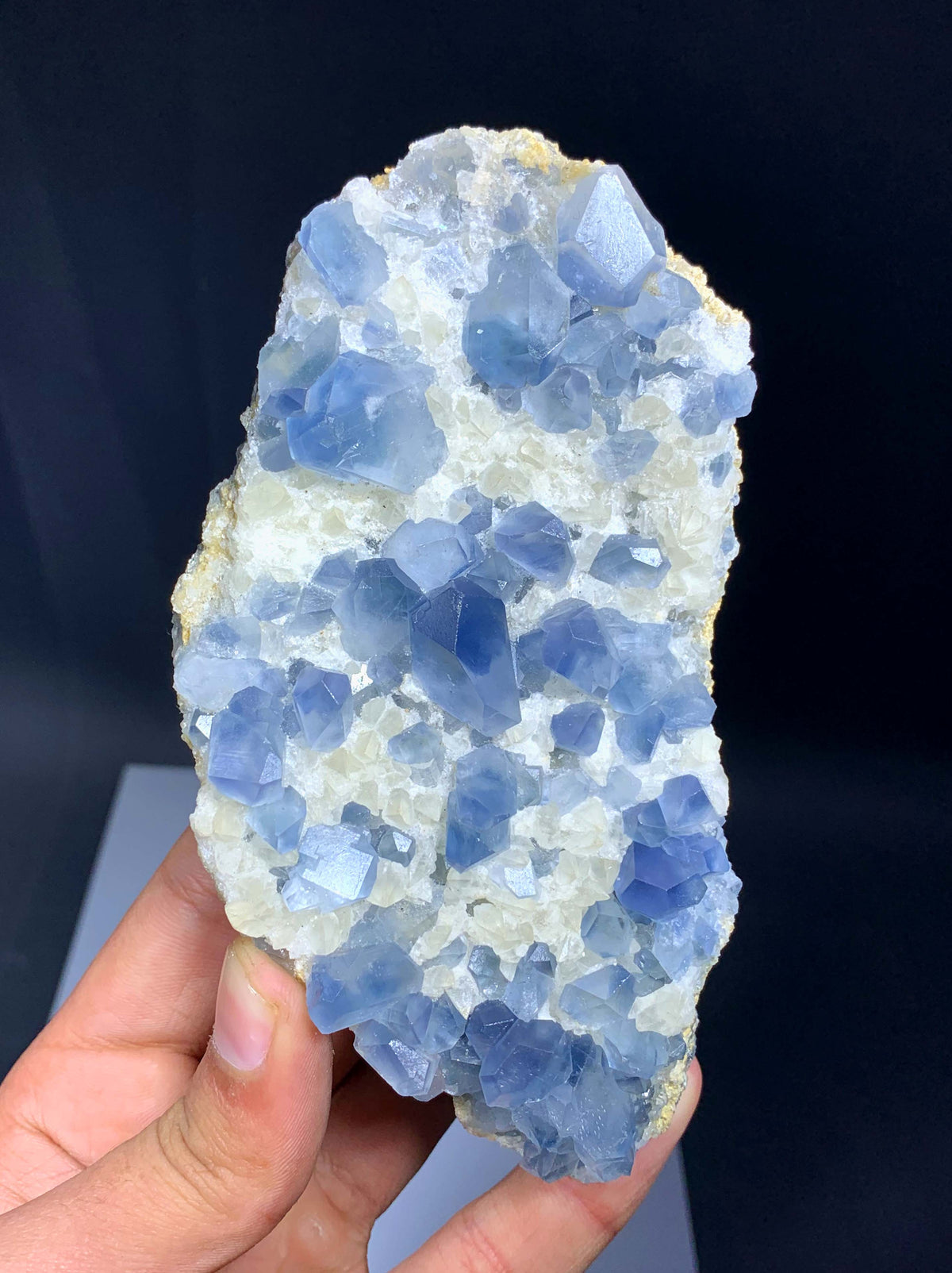 Blue Celestine Crystals On Yellow Calcite From Afghanistan - 460 Grams