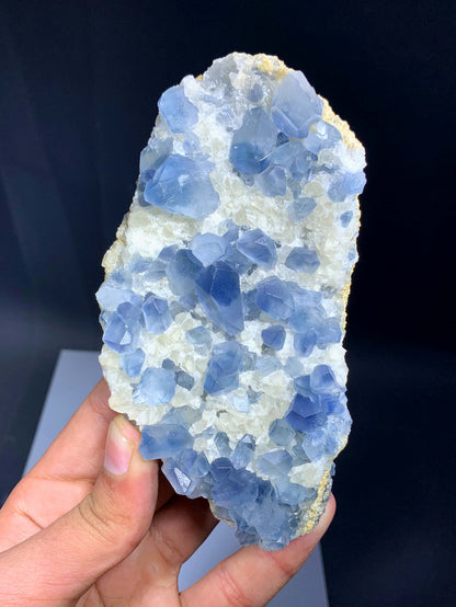 Blue Celestine Crystals On Yellow Calcite From Afghanistan - 460 Grams