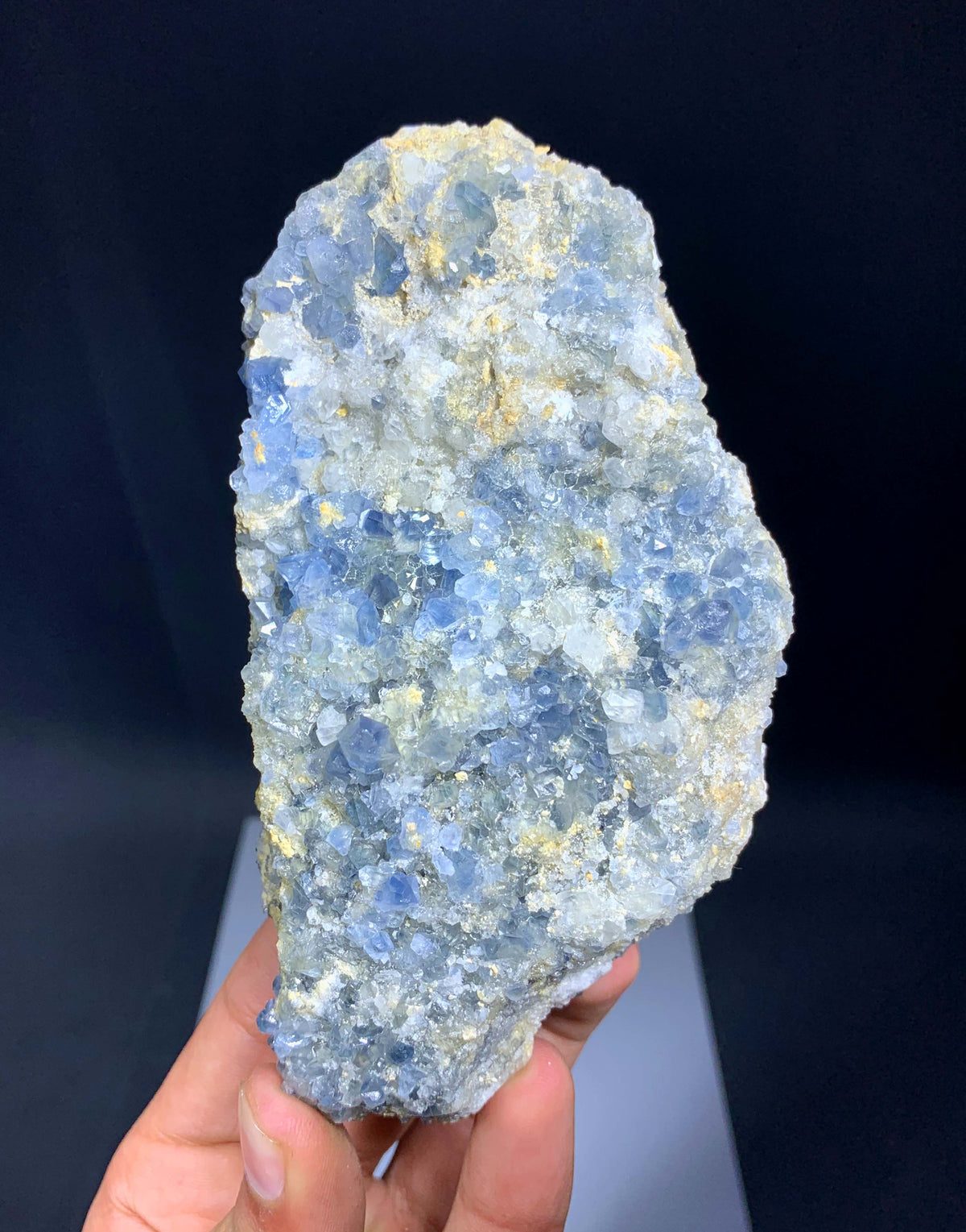 Blue Celestine Crystals On Yellow Calcite From Afghanistan - 460 Grams