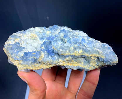 Blue Celestine Crystals On Yellow Calcite From Afghanistan - 460 Grams