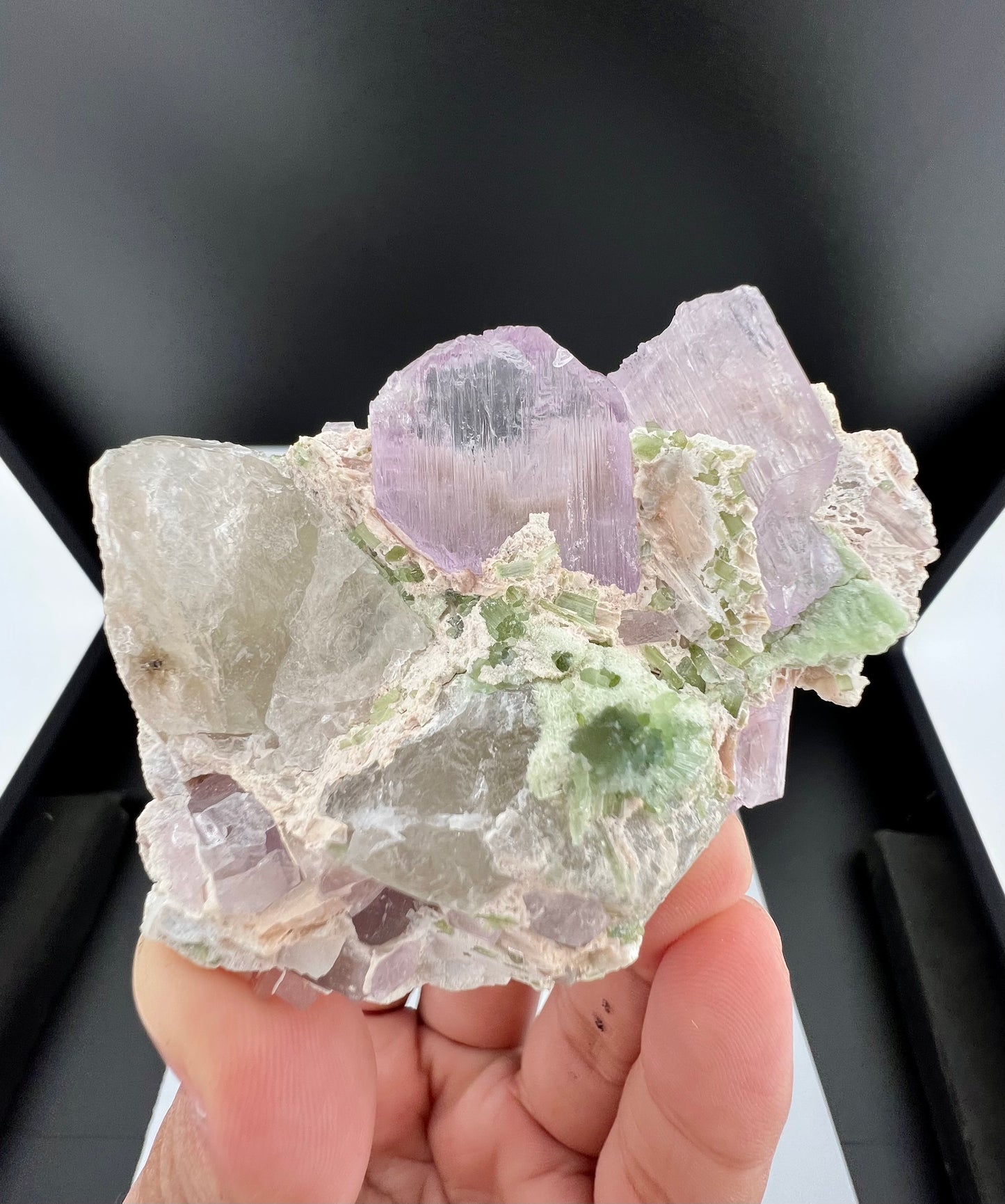 Pink Kunzite Crystal With Green Tourmaline on Matrix from Afghanistan - 171 Grams