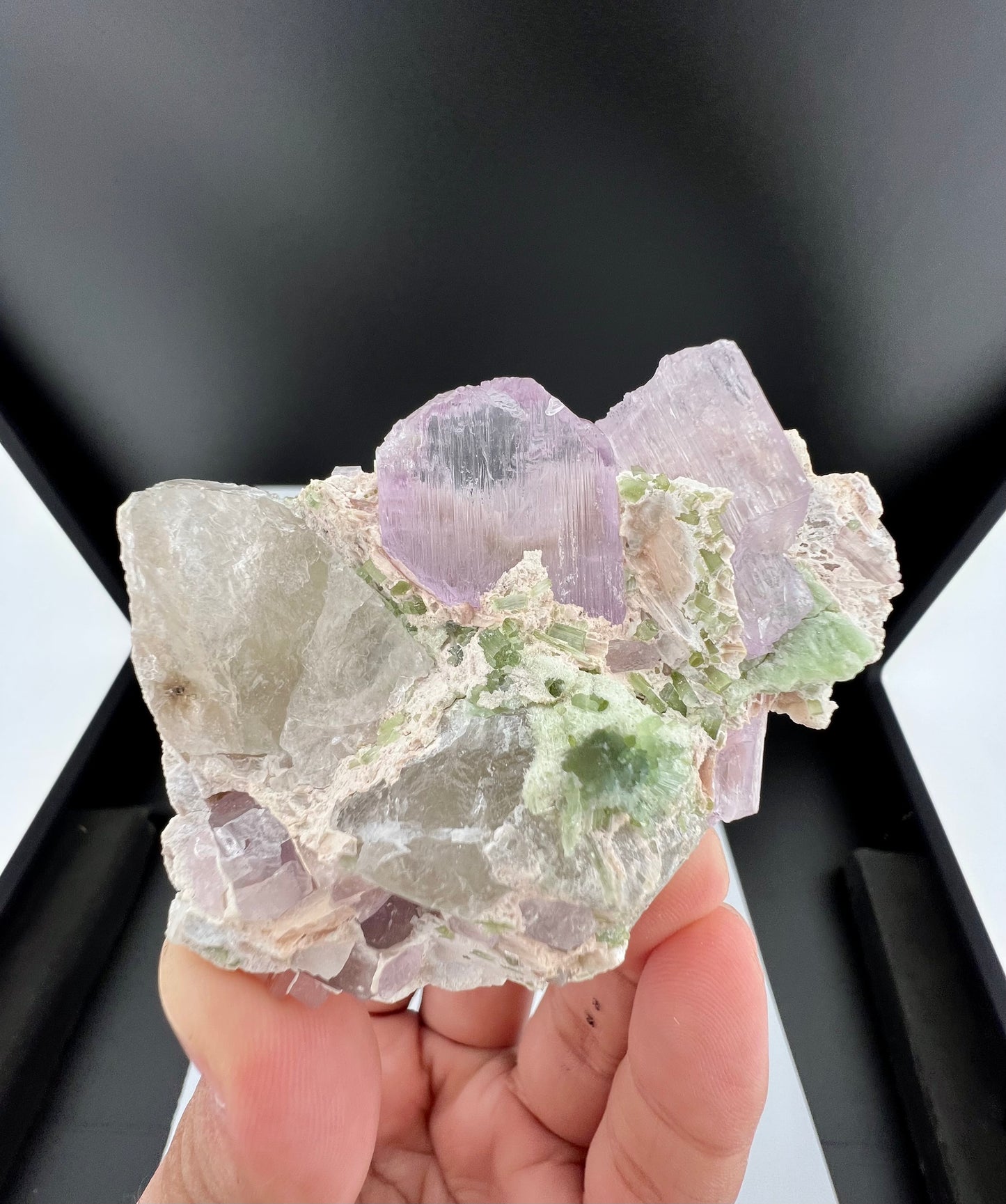 Pink Kunzite Crystal With Green Tourmaline on Matrix from Afghanistan - 171 Grams
