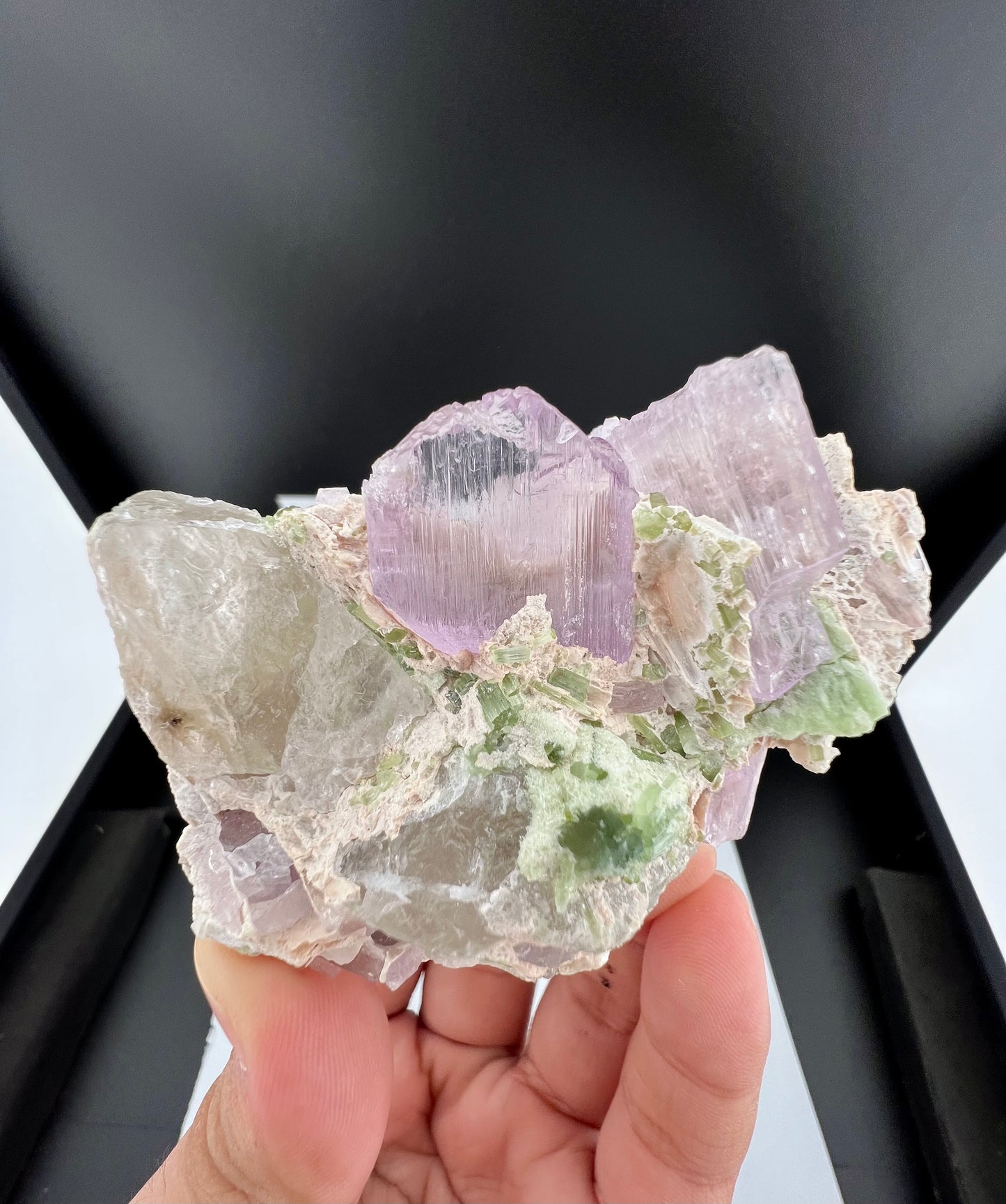 Pink Kunzite Crystal With Green Tourmaline on Matrix from Afghanistan - 171 Grams