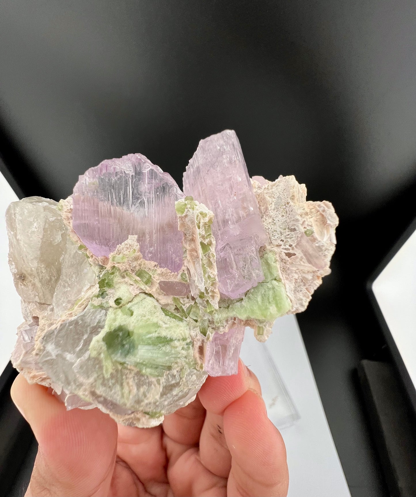 Pink Kunzite Crystal With Green Tourmaline on Matrix from Afghanistan - 171 Grams