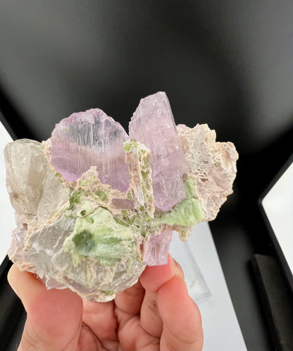 Pink Kunzite Crystal With Green Tourmaline on Matrix from Afghanistan - 171 Grams