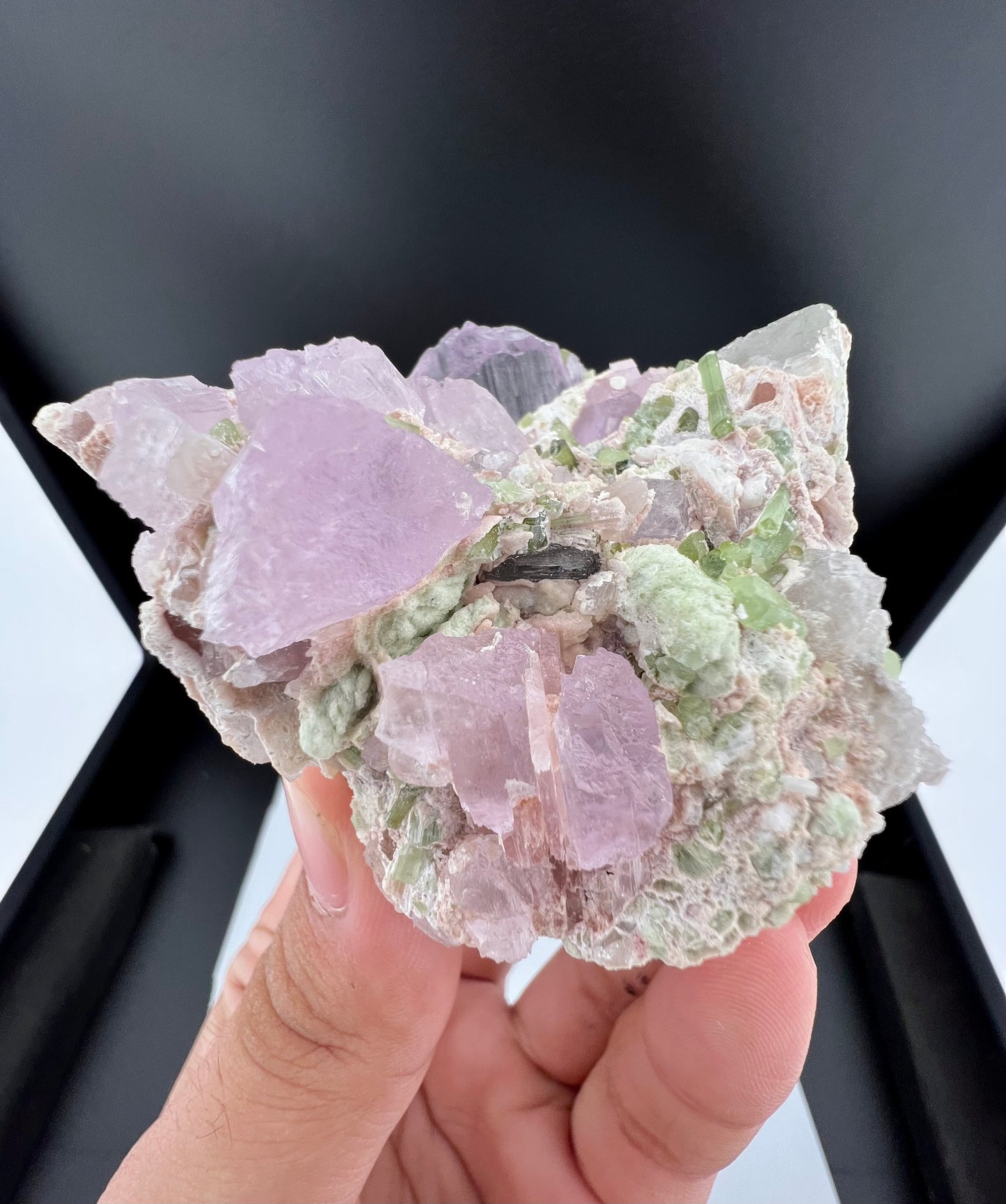 Pink Kunzite Crystal With Green Tourmaline on Matrix from Afghanistan - 171 Grams