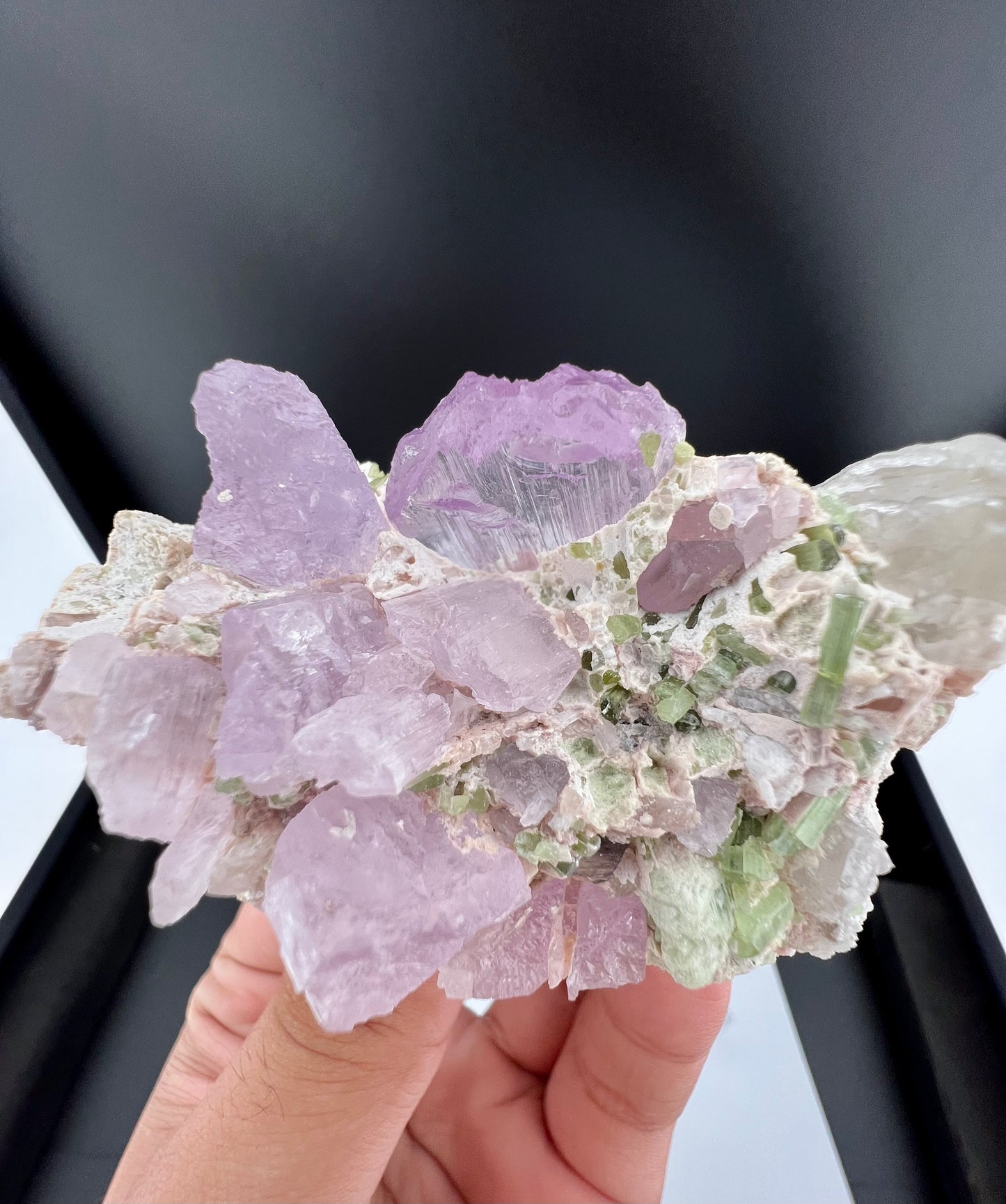 Pink Kunzite Crystal With Green Tourmaline on Matrix from Afghanistan - 171 Grams