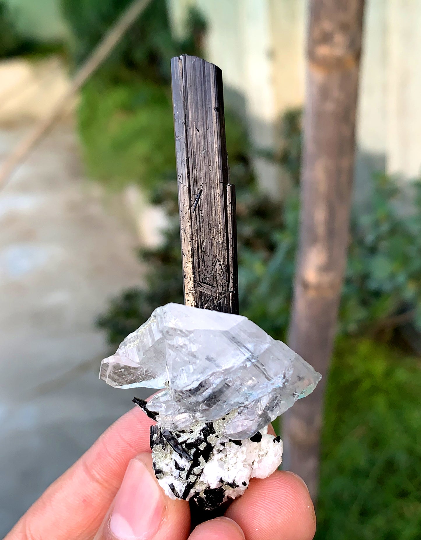 Schorl Black Tourmaline with Aquamarine and Feden Quartz from Pakistan - 27 grams