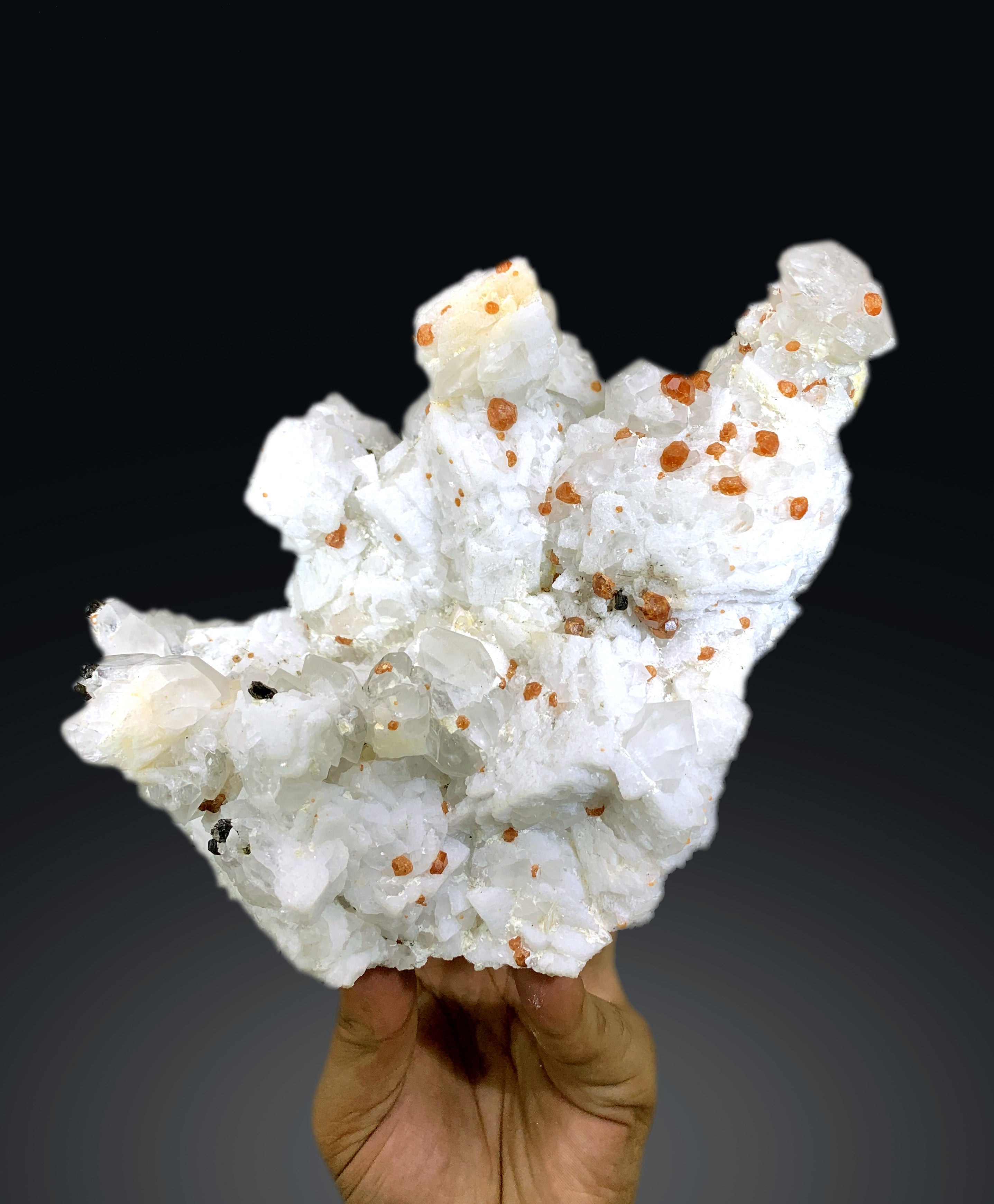 Orange Color Spessartine Garnet with Quartz Schorl on Feldspar from Pakistan - 1935 gram