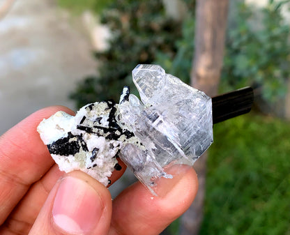 Schorl Black Tourmaline with Aquamarine and Feden Quartz from Pakistan - 27 grams