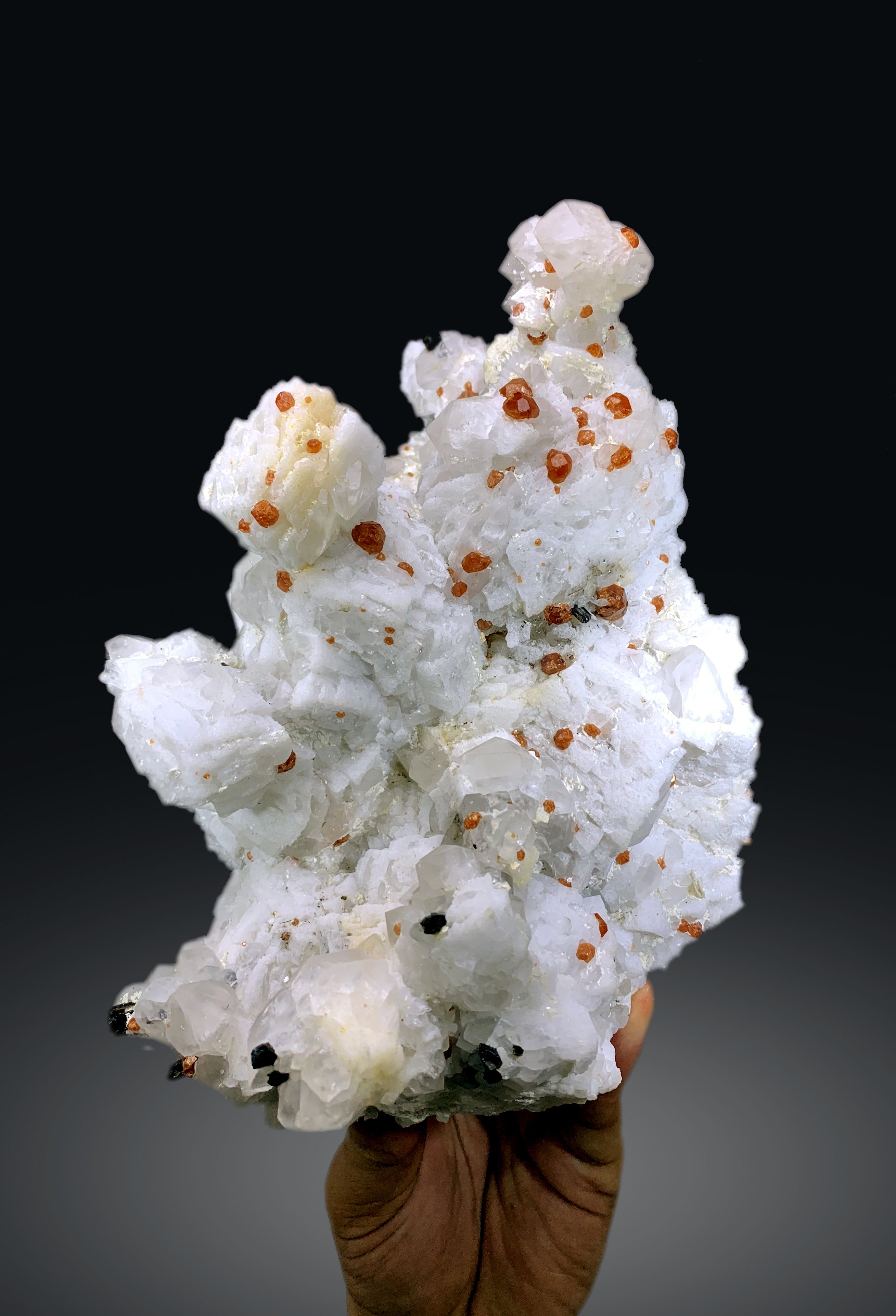 Orange Color Spessartine Garnet with Quartz Schorl on Feldspar from Pakistan - 1935 gram