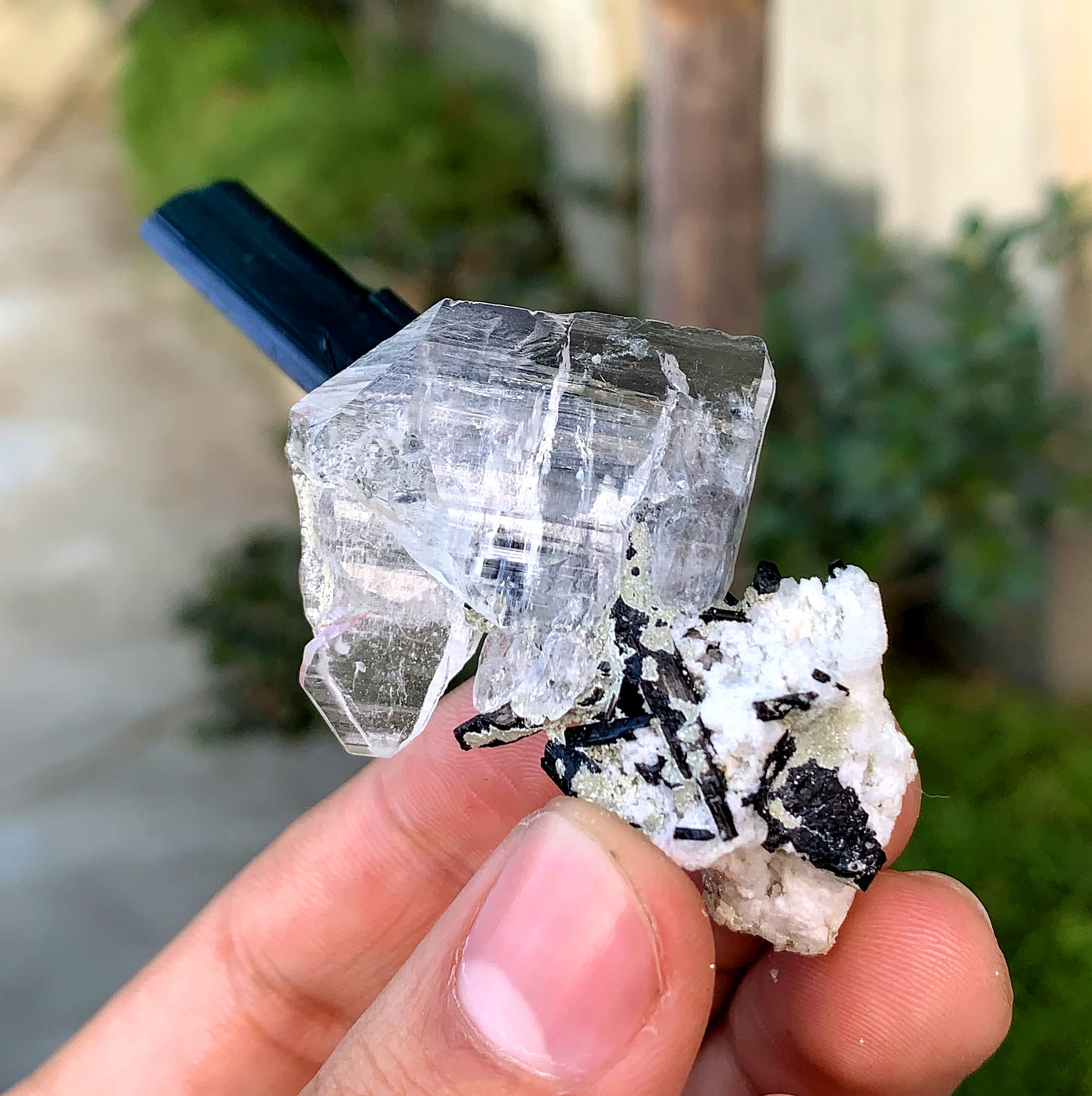 Schorl Black Tourmaline with Aquamarine and Feden Quartz from Pakistan - 27 grams