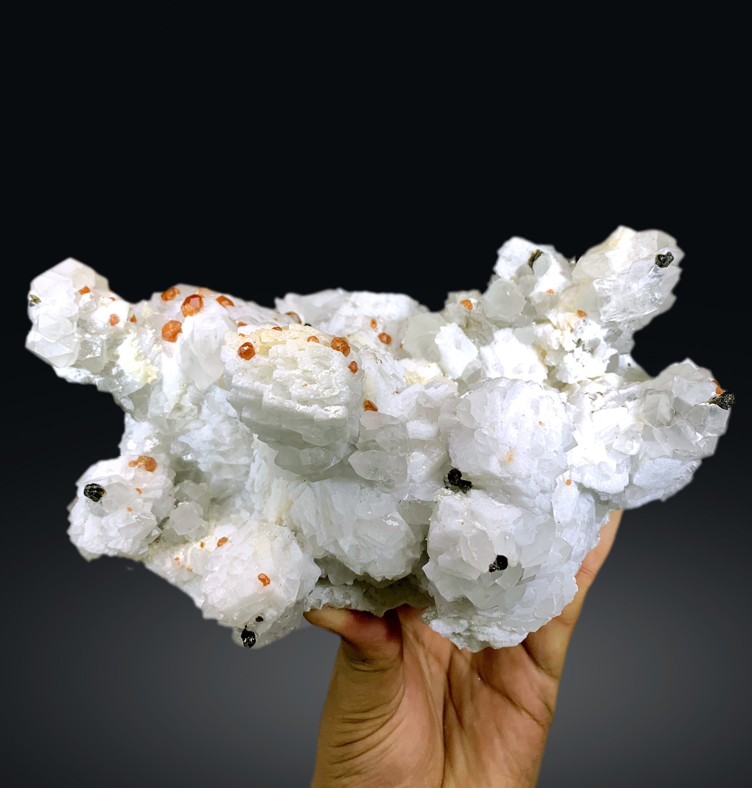 Orange Color Spessartine Garnet with Quartz Schorl on Feldspar from Pakistan - 1935 gram