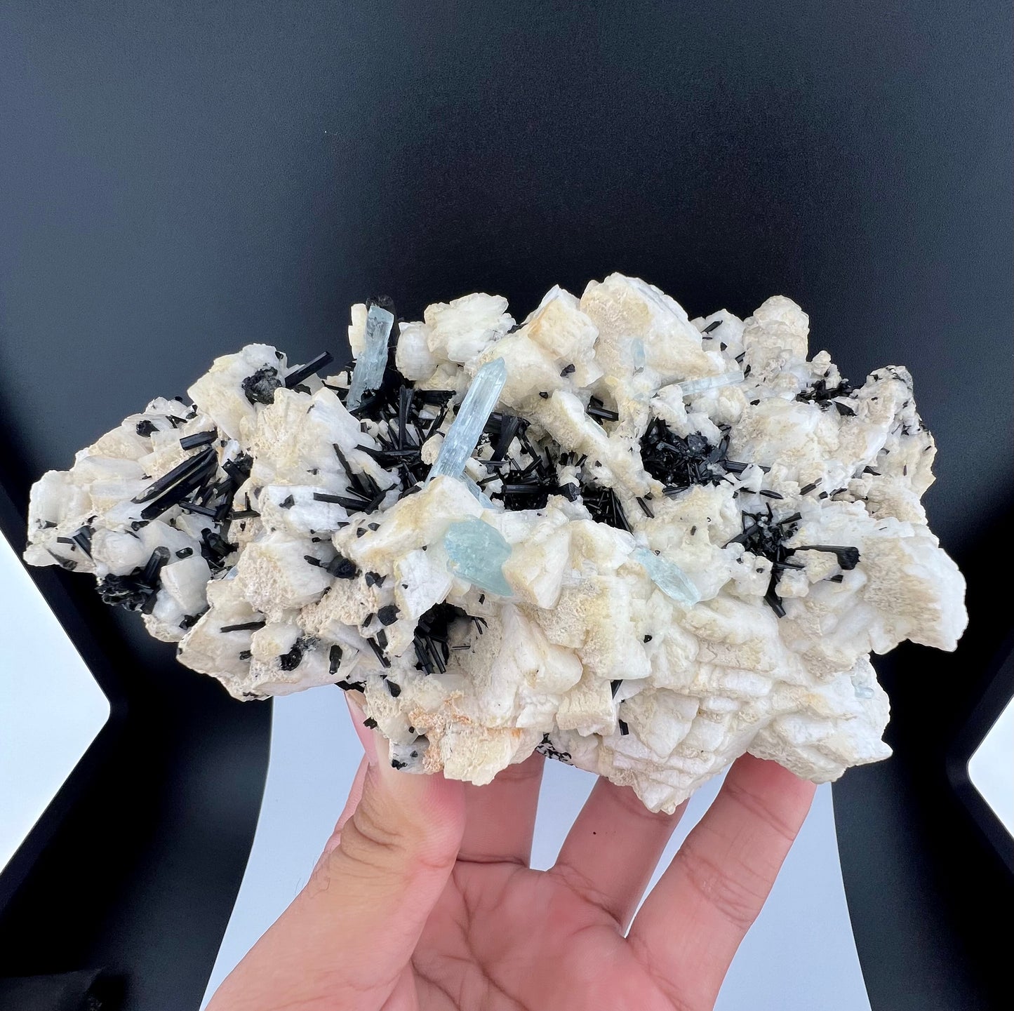 Blue Aquamarine Crystals With Schorl Tourmaline on Matrix From Pakistan - 751 Grams