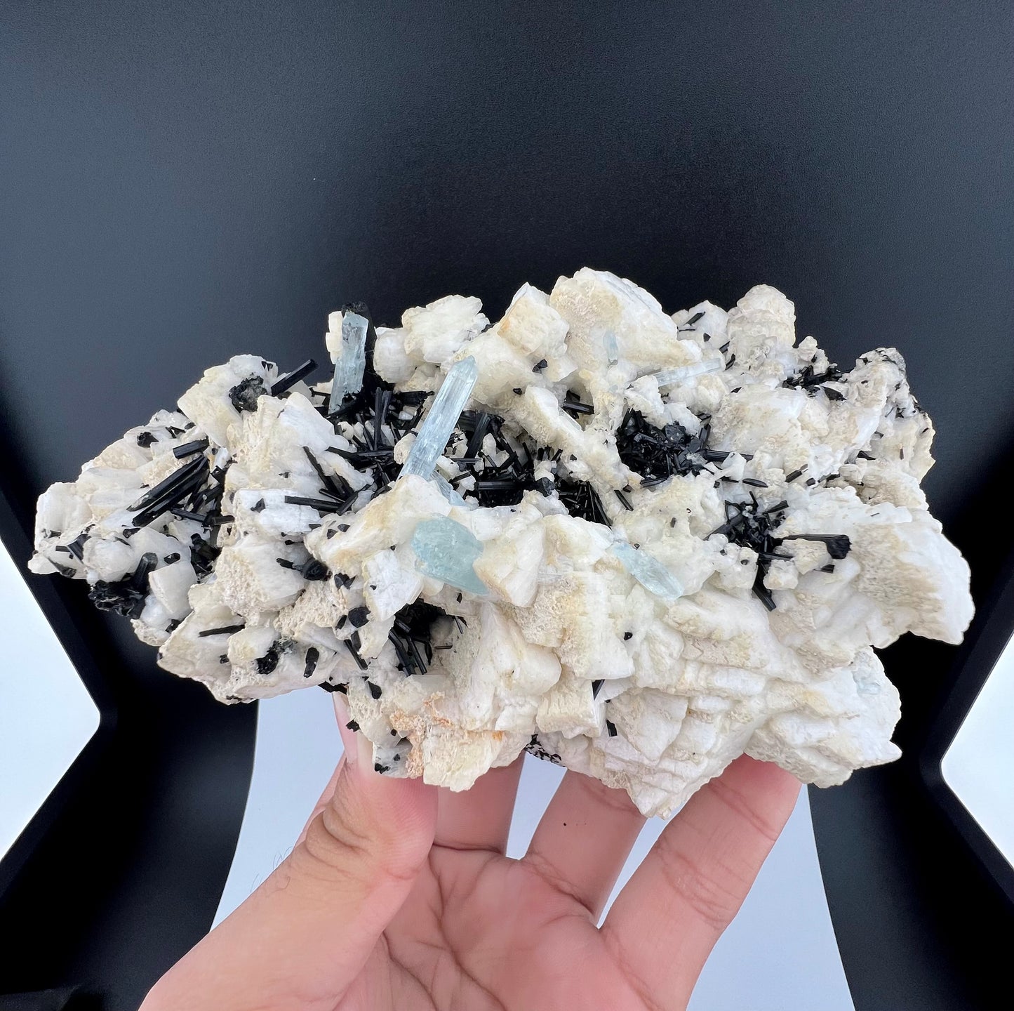 Blue Aquamarine Crystals With Schorl Tourmaline on Matrix From Pakistan - 751 Grams