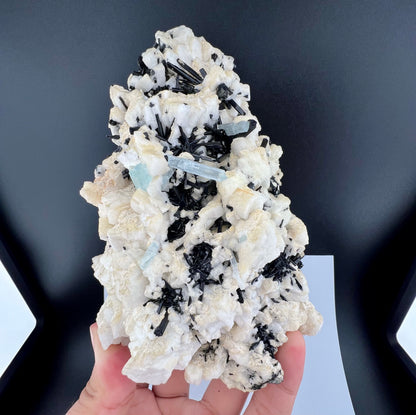 Blue Aquamarine Crystals With Schorl Tourmaline on Matrix From Pakistan - 751 Grams