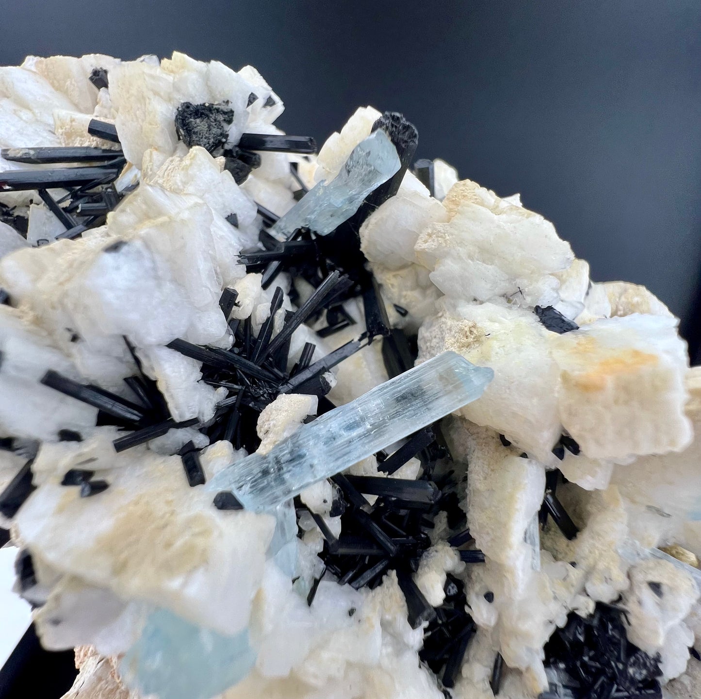 Blue Aquamarine Crystals With Schorl Tourmaline on Matrix From Pakistan - 751 Grams