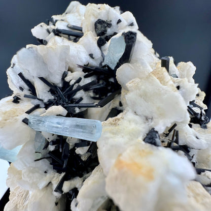 Blue Aquamarine Crystals With Schorl Tourmaline on Matrix From Pakistan - 751 Grams
