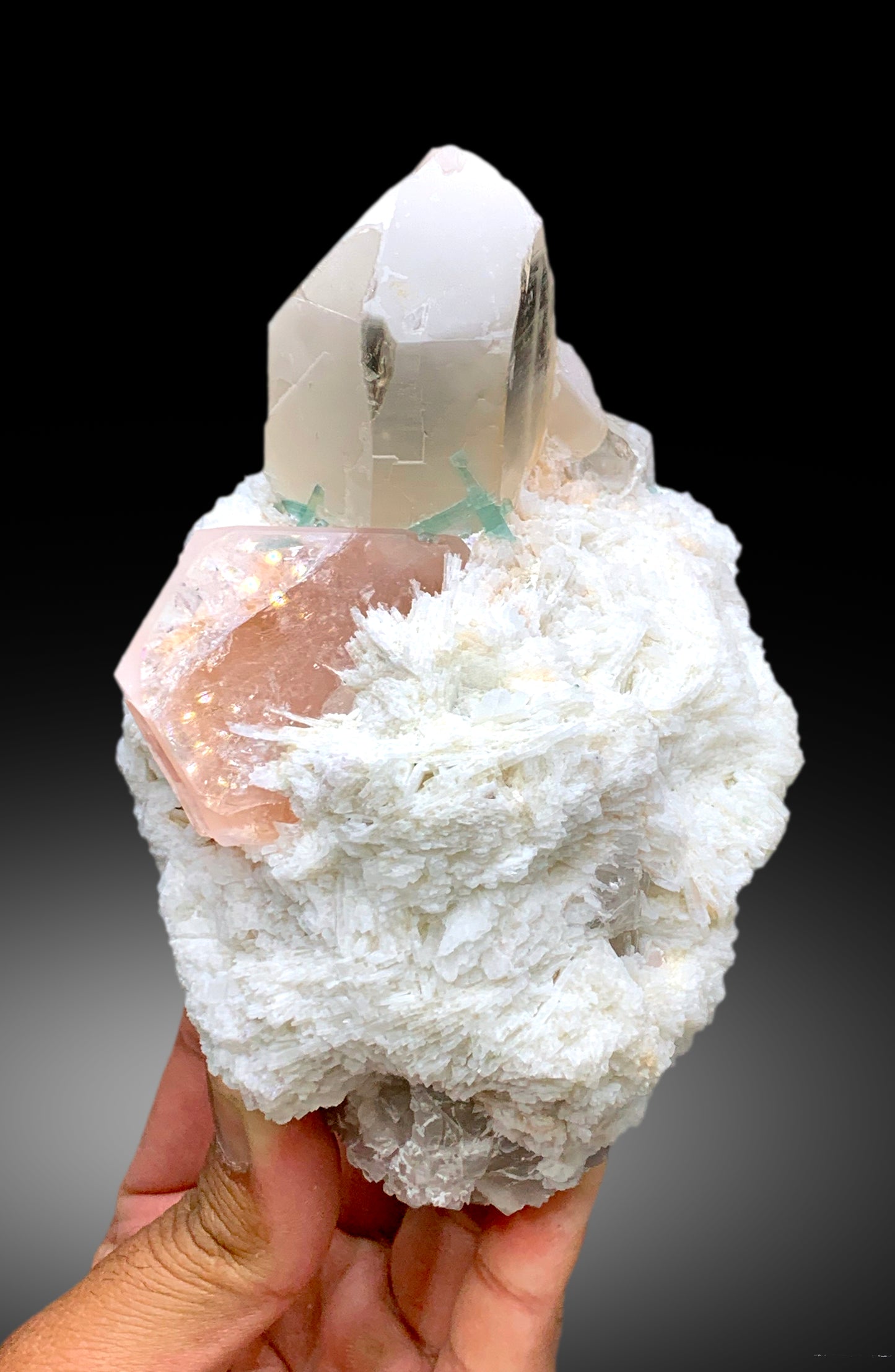 Peach Pink Color Morganite with Green Tourmalines, Quartz and Cleavelandite Albite, Morganite Specimen from Dara-i-Pech Afghanistan - 1065 g