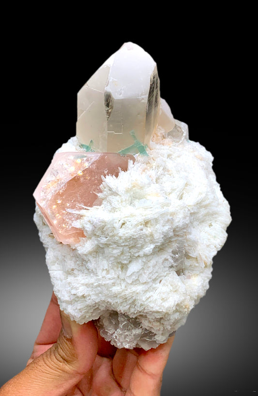 Peach Pink Color Morganite with Green Tourmalines, Quartz and Cleavelandite Albite, Morganite Specimen from Dara-i-Pech Afghanistan - 1065 g