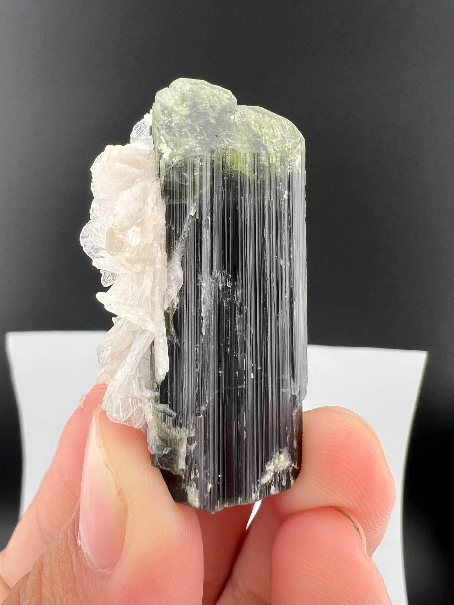 Green Cap Tourmaline Crystal with Albite from Pakistan - 27 Grams