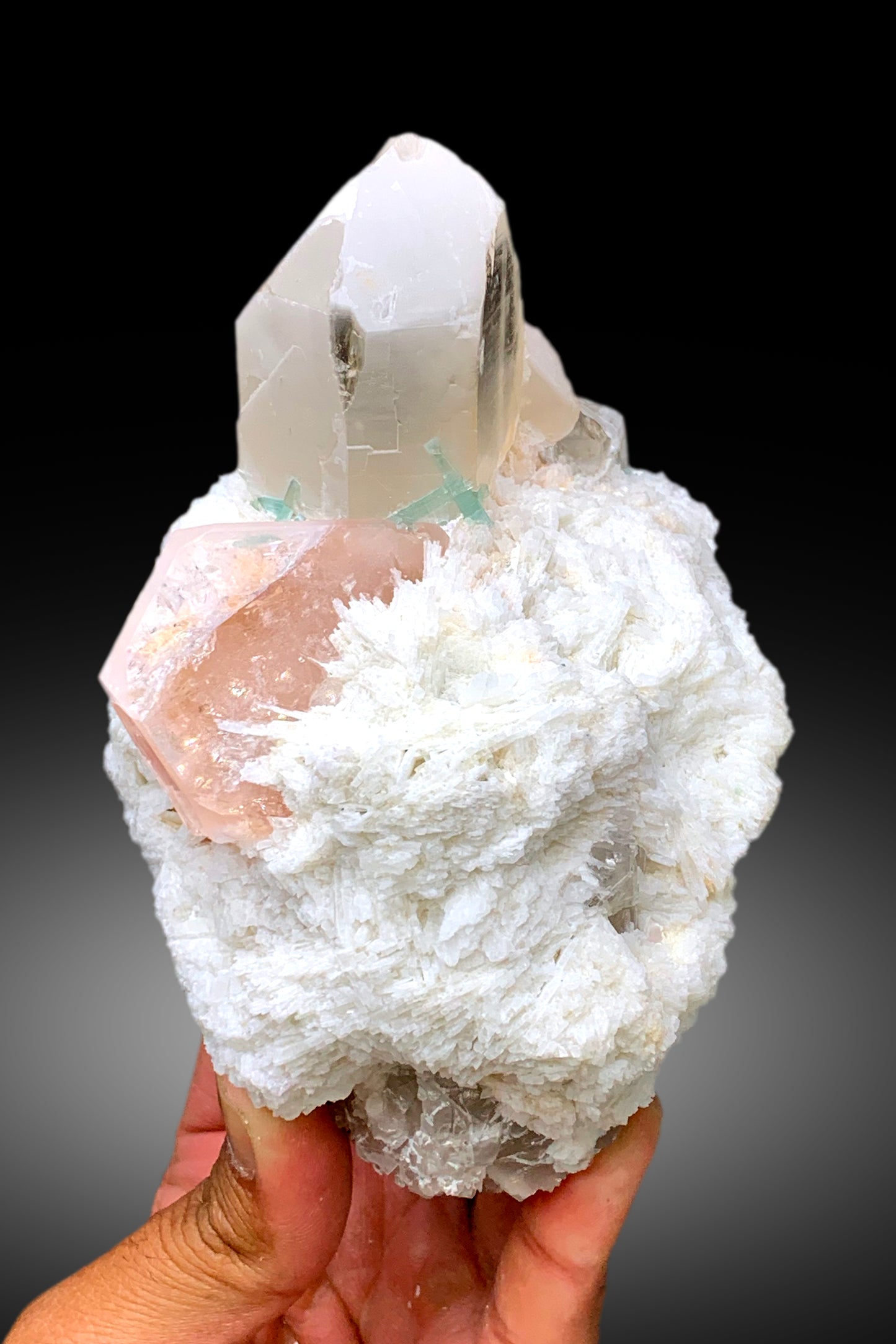 Peach Pink Color Morganite with Green Tourmalines, Quartz and Cleavelandite Albite, Morganite Specimen from Dara-i-Pech Afghanistan - 1065 g