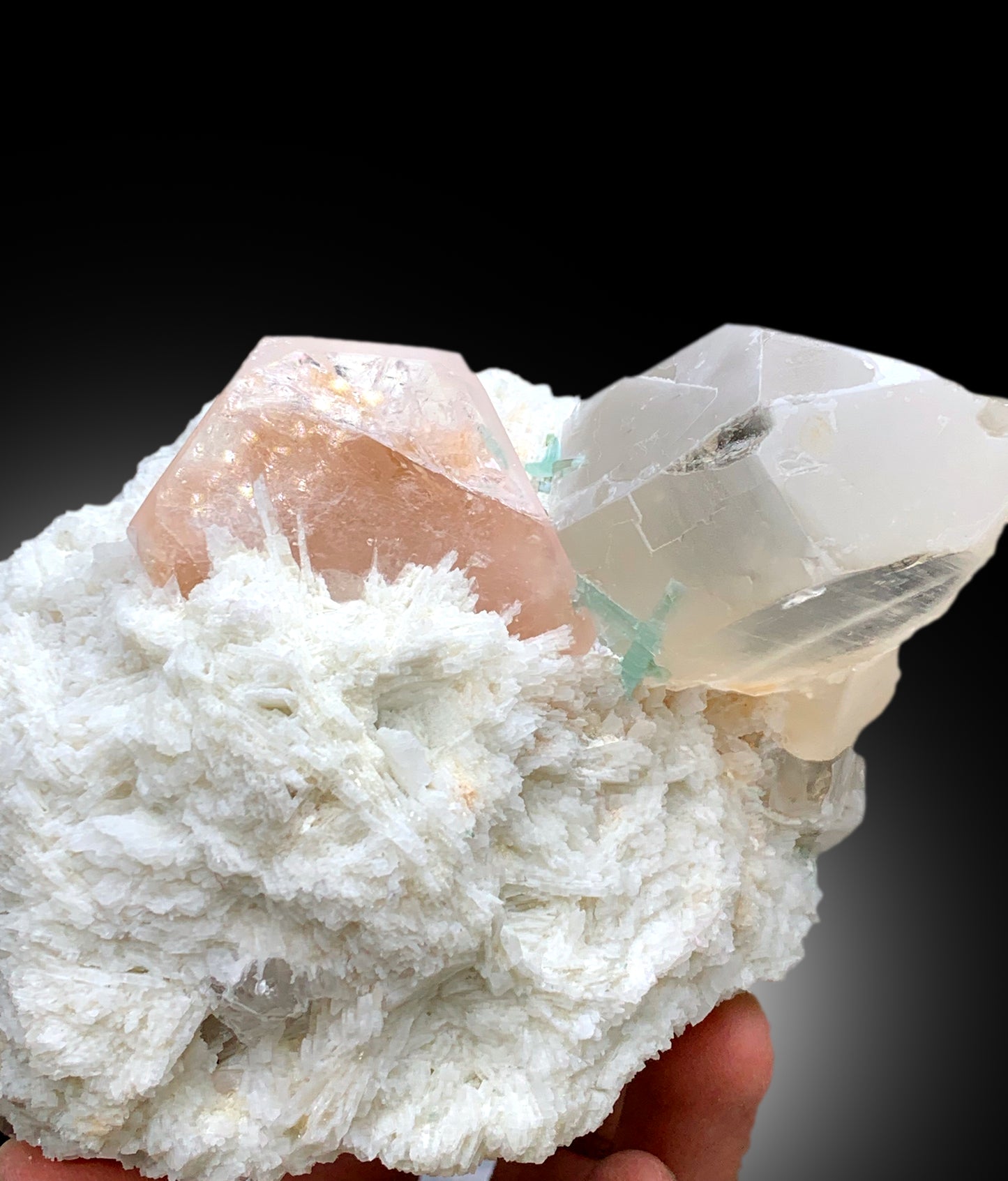 Peach Pink Color Morganite with Green Tourmalines, Quartz and Cleavelandite Albite, Morganite Specimen from Dara-i-Pech Afghanistan - 1065 g