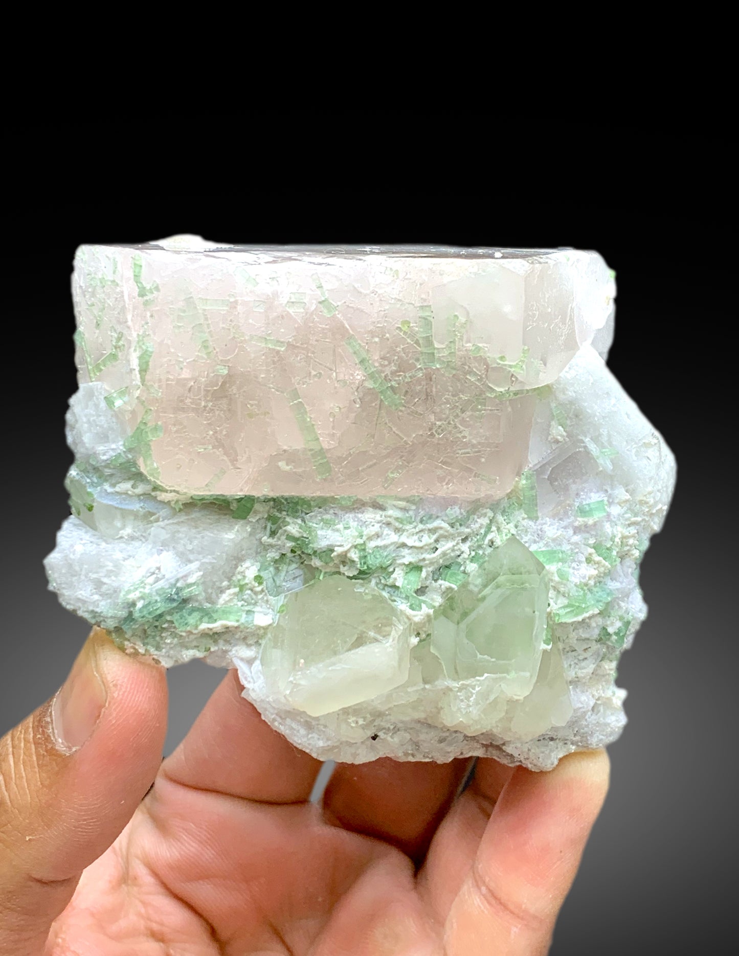 Pink Color Morganite with Green Tourmalines, Quartz and Albite, Morganite Specimen from Dara-i-Pech Afghanistan - 337 gram