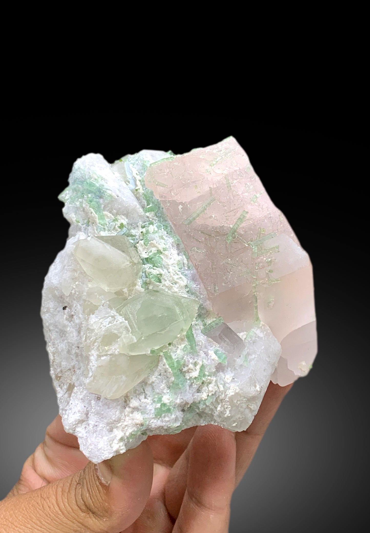 Pink Color Morganite with Green Tourmalines, Quartz and Albite, Morganite Specimen from Dara-i-Pech Afghanistan - 337 gram