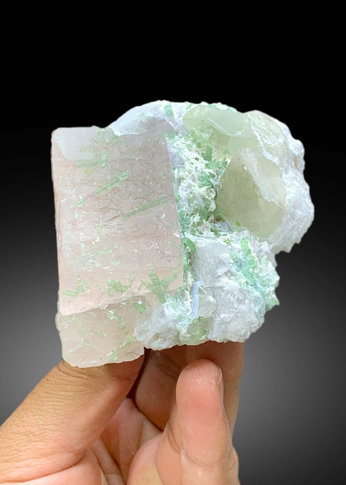 Pink Color Morganite with Green Tourmalines, Quartz and Albite, Morganite Specimen from Dara-i-Pech Afghanistan - 337 gram