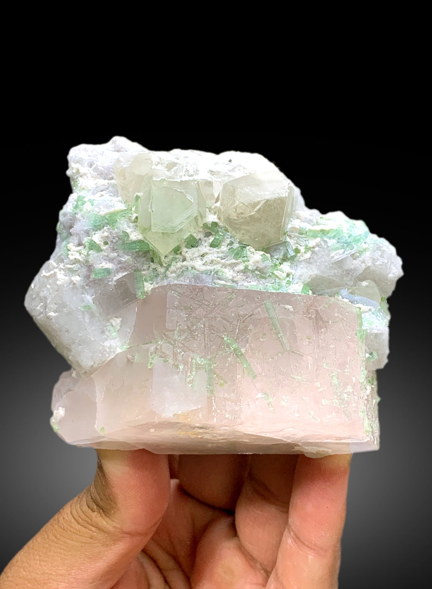 Pink Color Morganite with Green Tourmalines, Quartz and Albite, Morganite Specimen from Dara-i-Pech Afghanistan - 337 gram