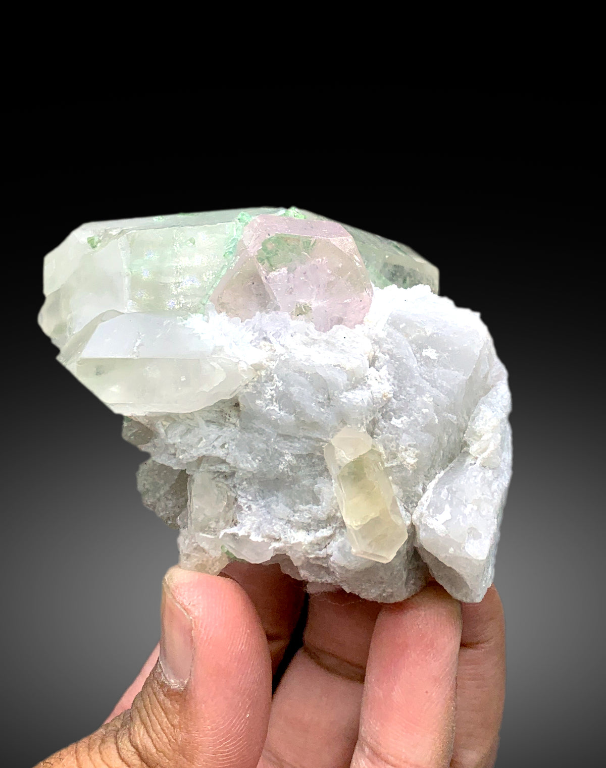 Natural Pink Color Morganite with Quartz, Green Tourmalines and Feldspar, Fine Mineral, Morganite Mineral Specimen - 259 gram