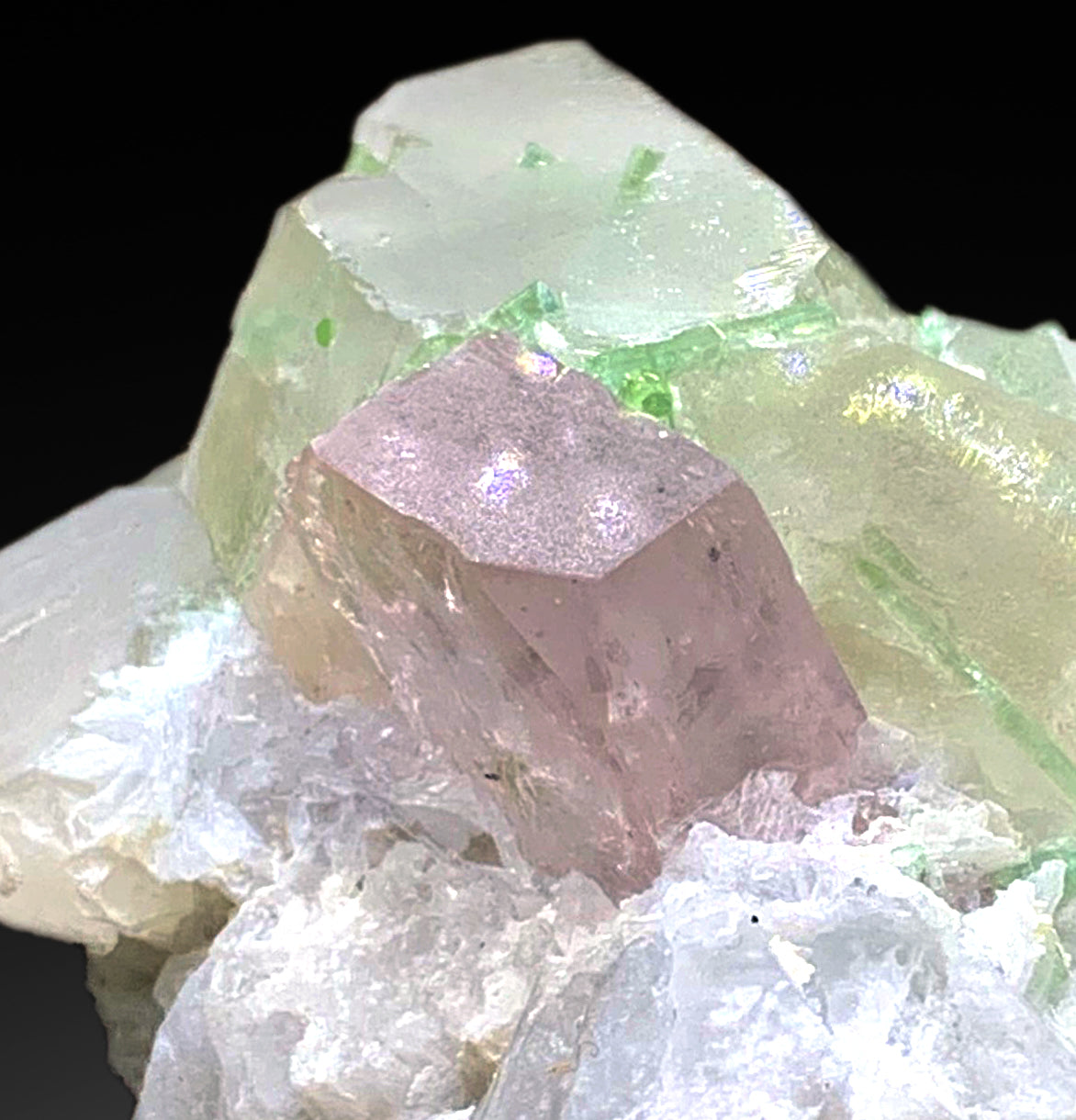 Natural Pink Color Morganite with Quartz, Green Tourmalines and Feldspar, Fine Mineral, Morganite Mineral Specimen - 259 gram